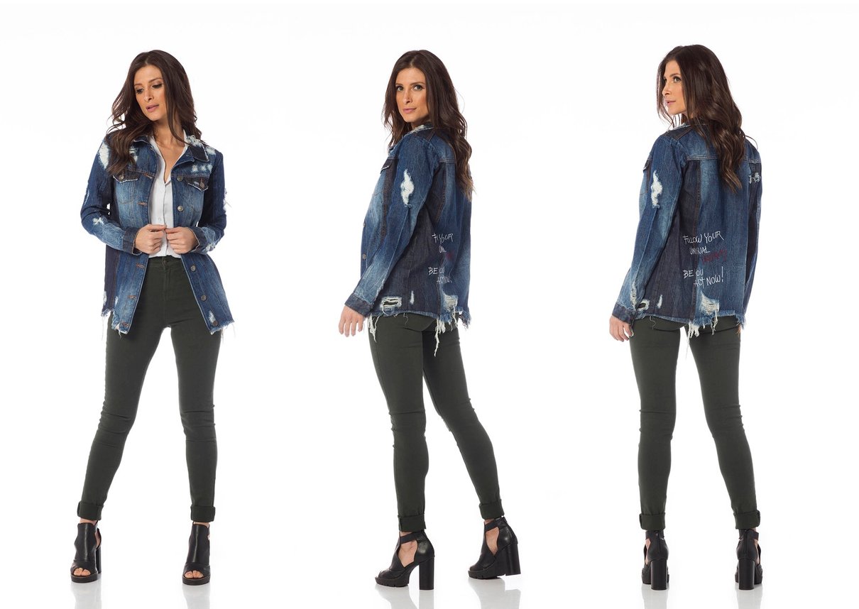 jaqueta jeans oversize com rasgos dz9075 tripla denim zero