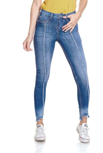 Calça Jeans Feminina Skinny Cigarrete Média Detalhe Frontal - DZ2779