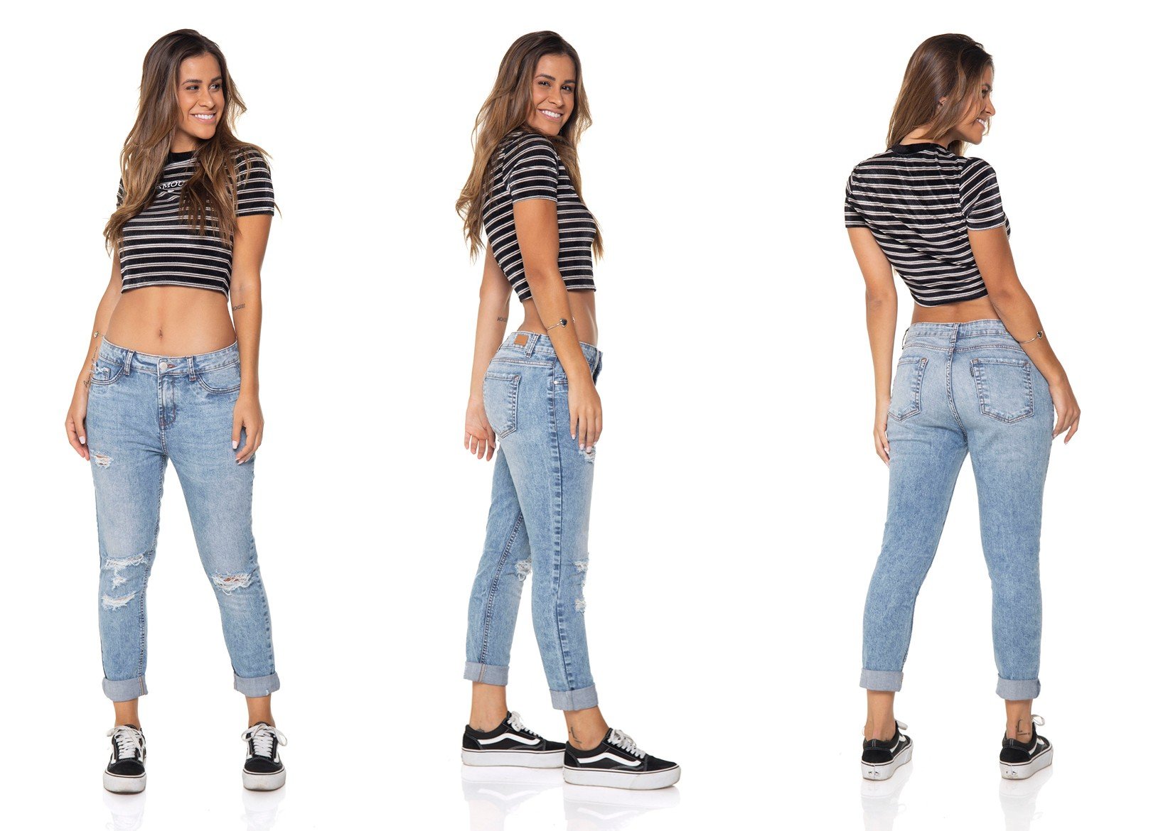 dz2867 calca jeans girlfriend com rasgos denim zero tripla