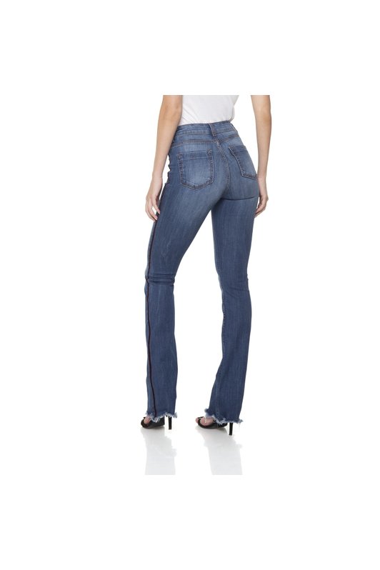 dz2895 calca jeans flare media com listra lateral denim zero costas prox