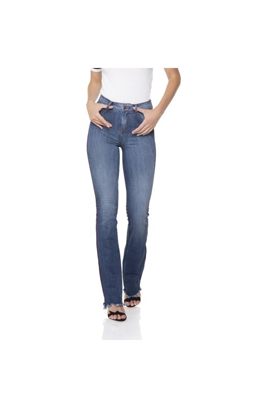 dz2895 calca jeans flare media com listra lateral denim zero frente prox