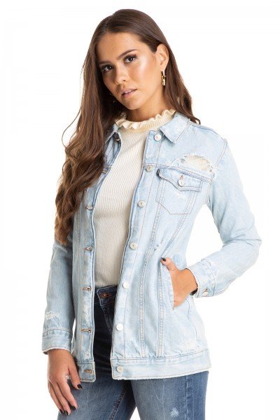 jaqueta jeans clara feminina