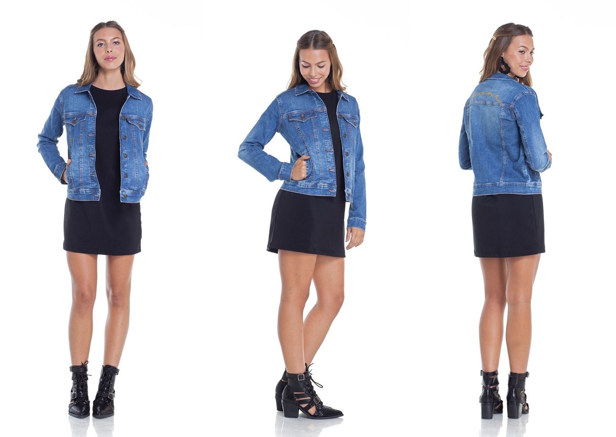 dz9097 jaqueta jeans feminina regular com bordado tripla denim zero