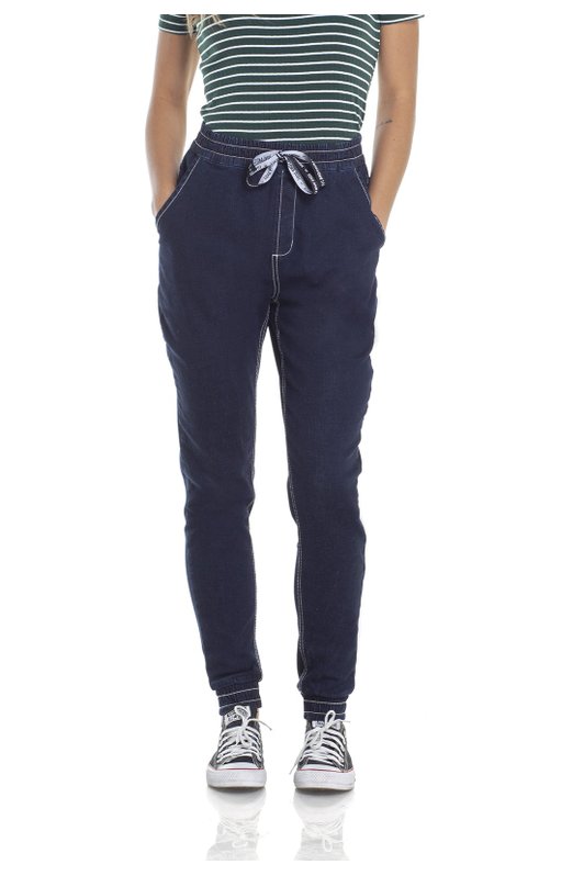 dz2956 calca jeans jogger com cordao frente crop denim zero