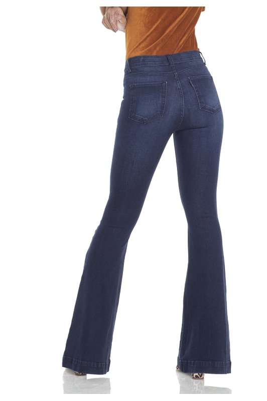 dz2950 calca jeans flare media escura com fechamento de ziper costas prox denim zero