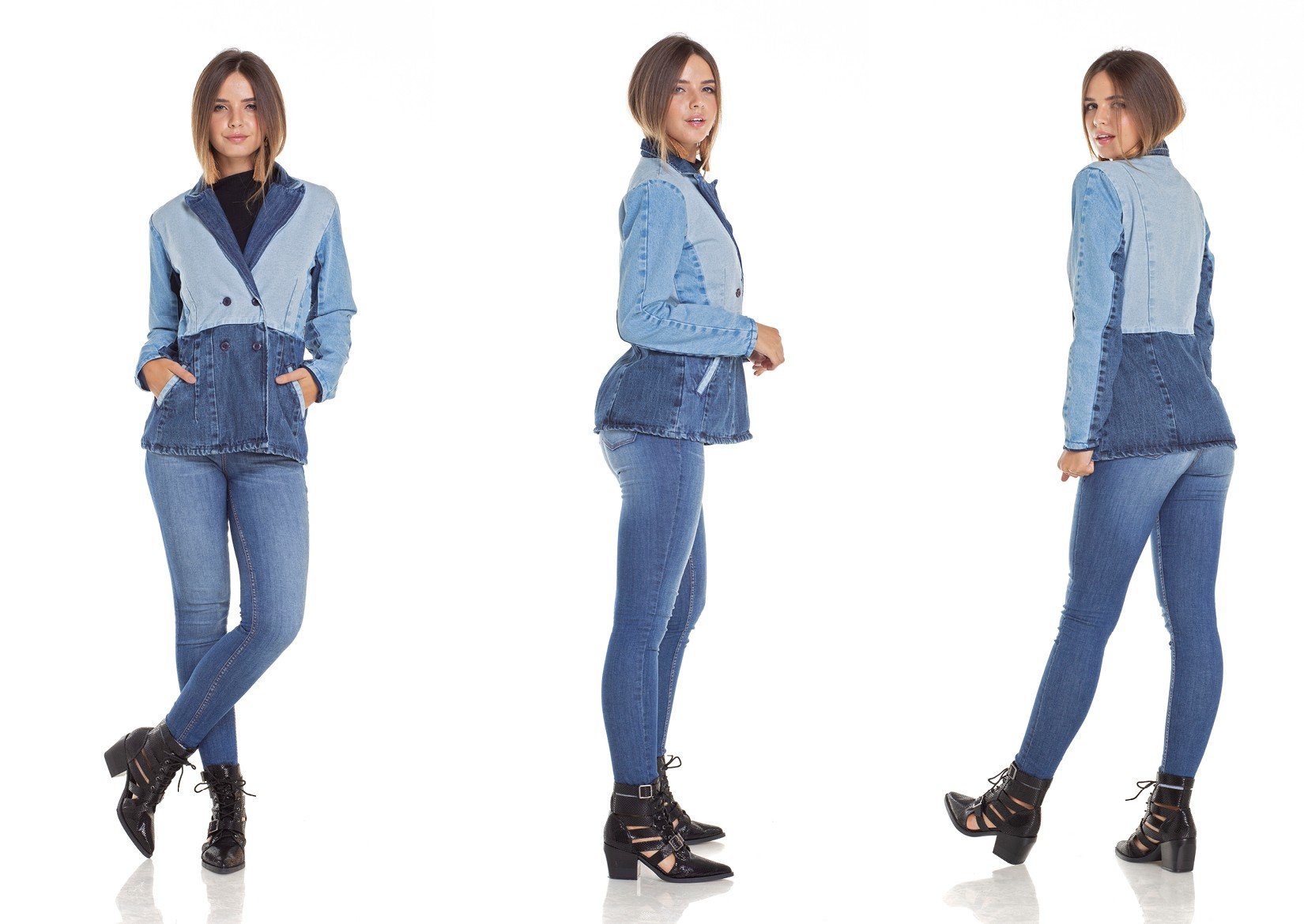 dz9094 blazer jeans feminino alongado tripla denim zero