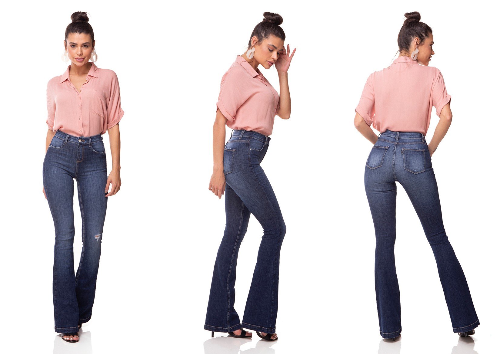 dz3064 calca jeans flare media estonada denim zero tripla