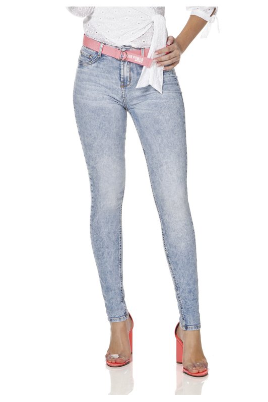 dz3086 calca jeans feminina skinny media com cinto denim zero frente prox