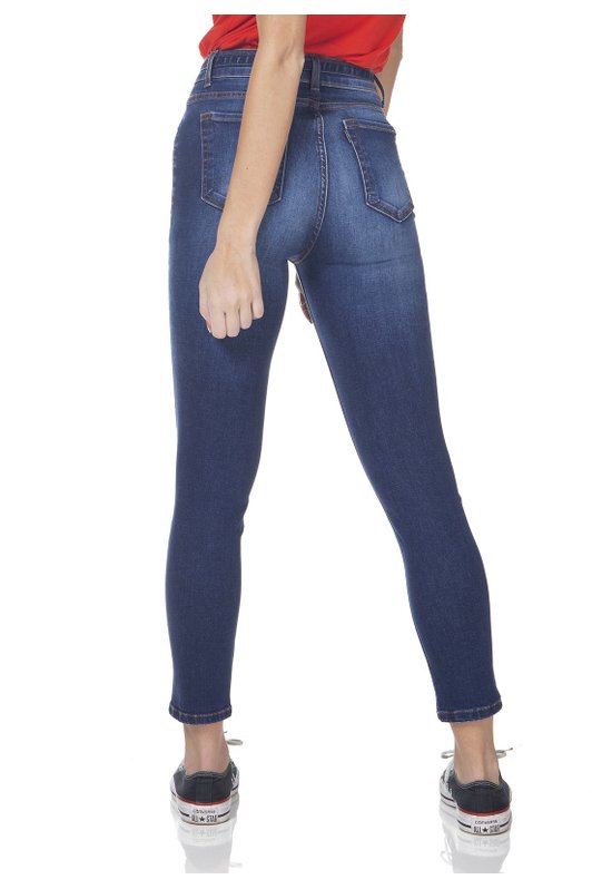 dz3102 calca jeans feminina skinny cropped media com cinto denim zero costas prox