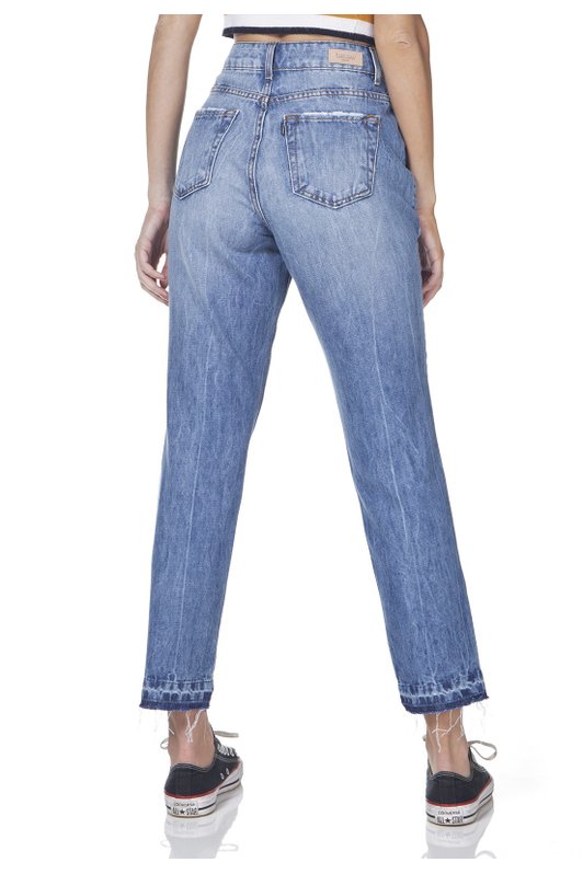 dz3174 calca jeans mom com puidos denim zero costas prox