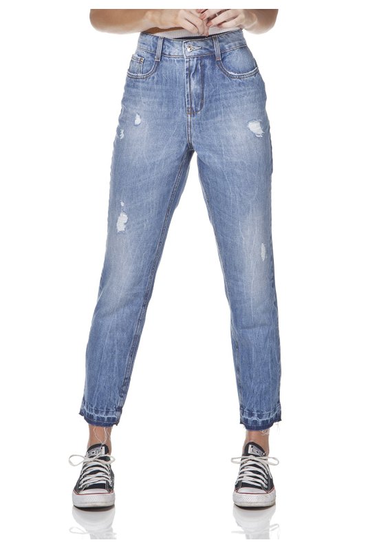 dz3174 calca jeans mom com puidos denim zero frente prox