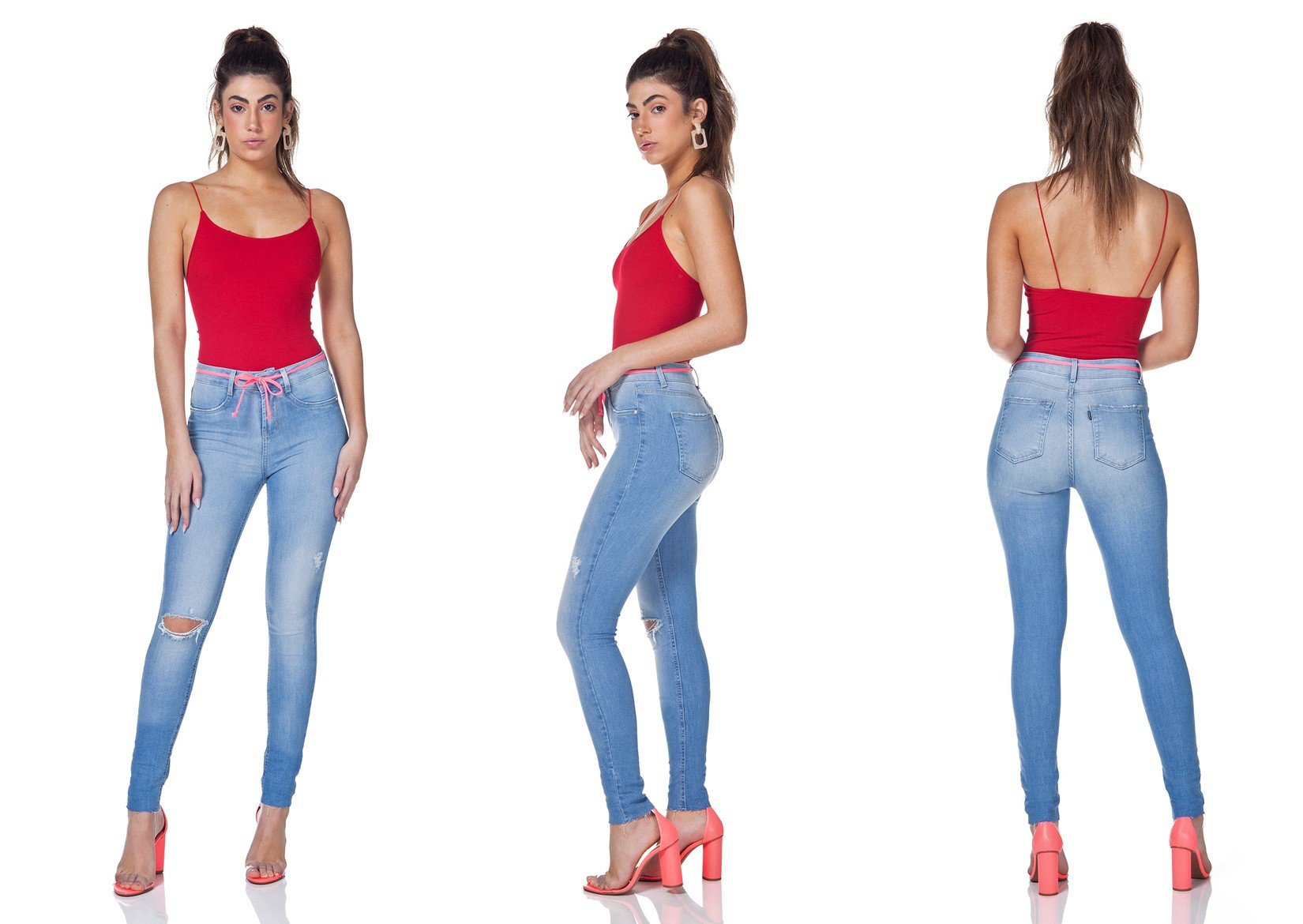dz3150 calca jeans feminina skinny media com cordao neon denim zero tripla