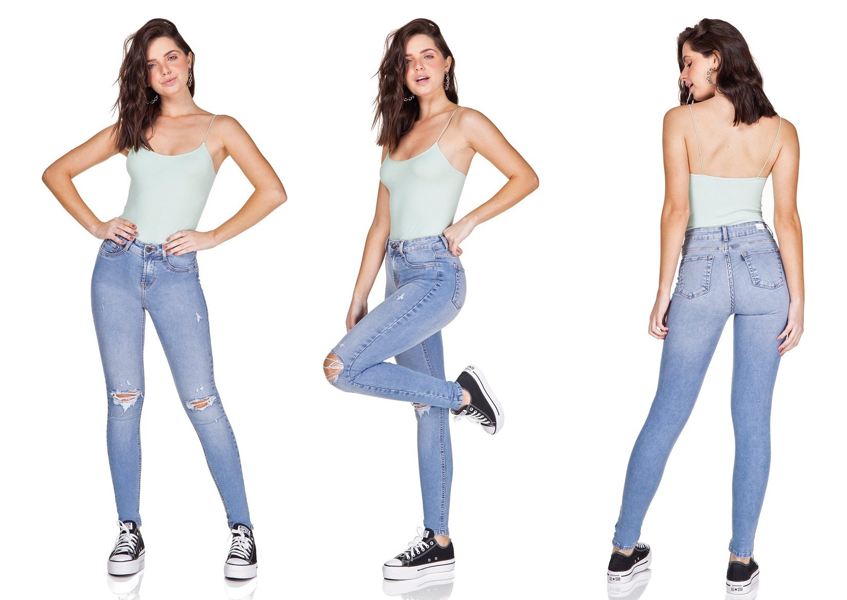 dz3191 calca jeans skinny media rasgo joelho denim zero trio