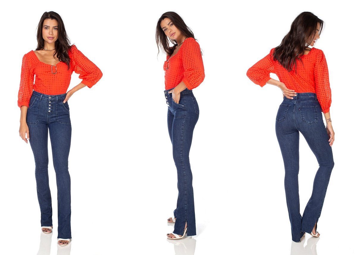 dz3230 calca jeans feminia new boot cut bolsos sobrepostos denim zero tripla