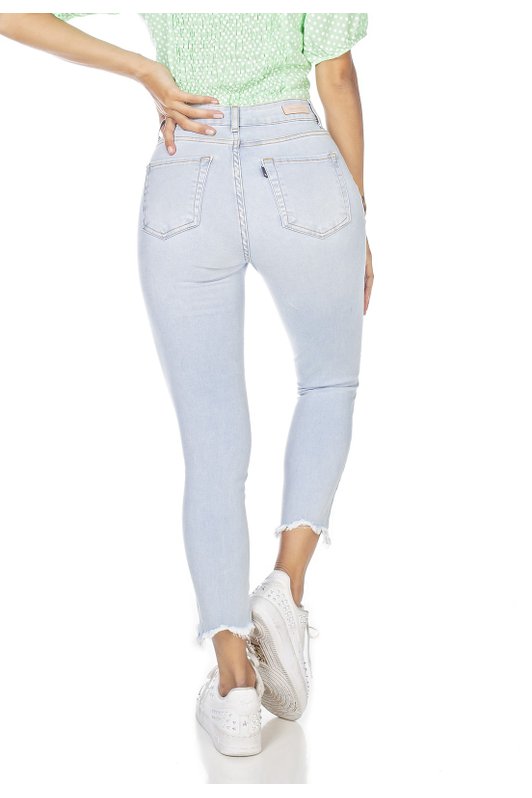 dz3225 calca jeans feminina skinny cropped barra irregular denim zero costas prox
