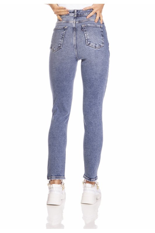 dz3232 calca jeans feminina mom fit vintage com puidos denim zero costas prox