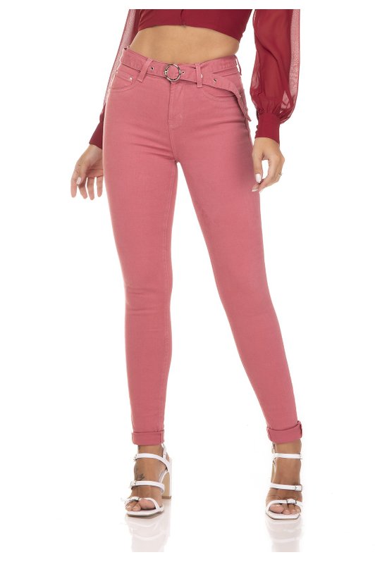 dz3362 calca jeans feminina skinny media com cinto blush denim zero frente prox