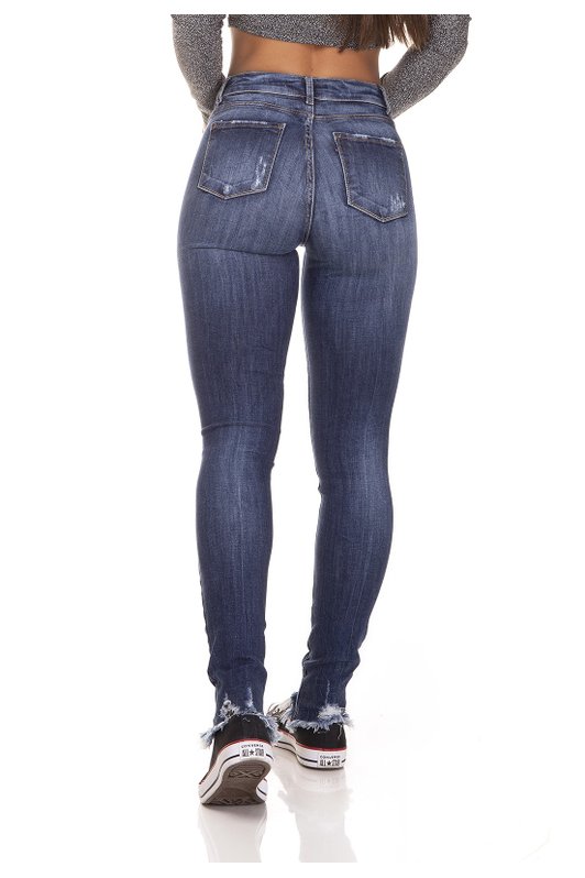 dz3217 calca jeans feminina skinny media barra desfiada denim zero costas prox