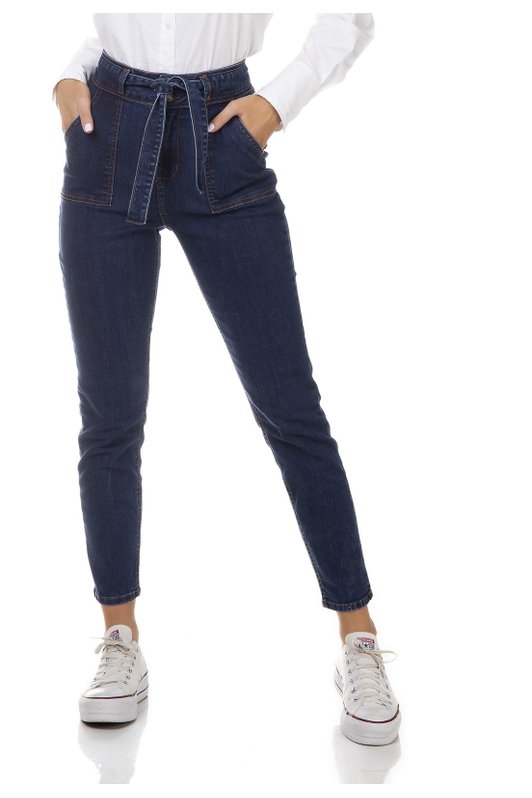dz3326 calca jeans feminina mom fit com cinto denim zero frente prox