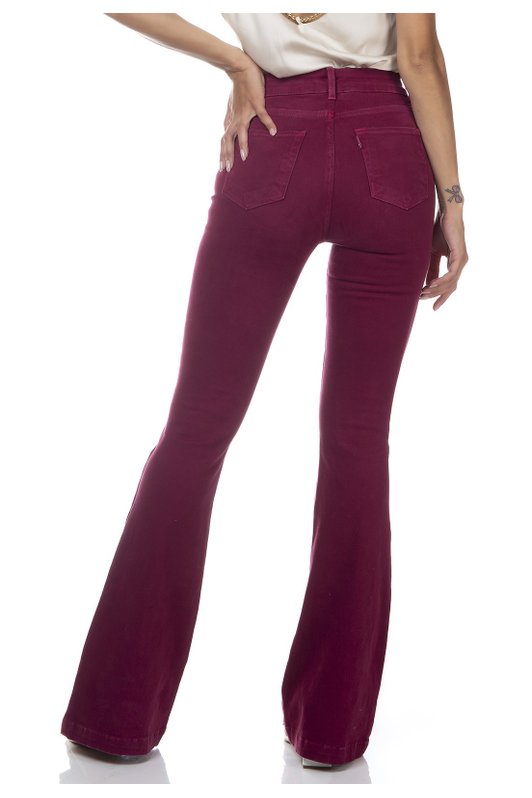 dz3308 calca jeans feminina flare media colorida maca do amor denim zero costas prox