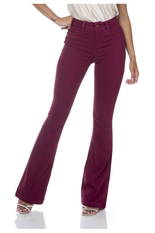dz3308 calca jeans feminina flare media colorida maca do amor denim zero frente prox