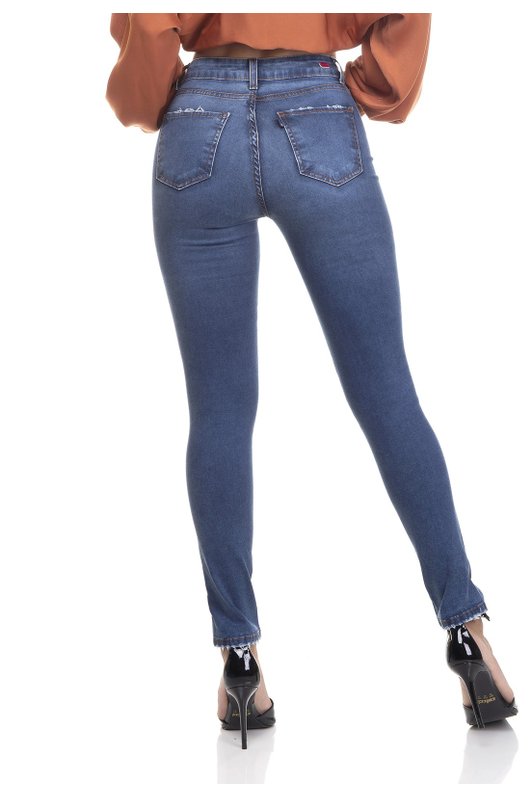 dz3375 calca jeans feminina skinny media cigarrete fenda na barra denim zero costas prox