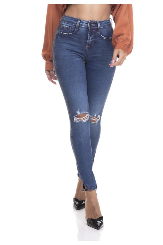 dz3375 calca jeans feminina skinny media cigarrete fenda na barra denim zero frente prox