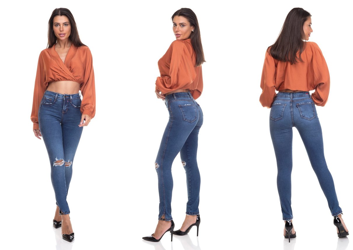 dz3375 calca jeans feminina skinny media cigarrete fenda na barra denim zero tripla