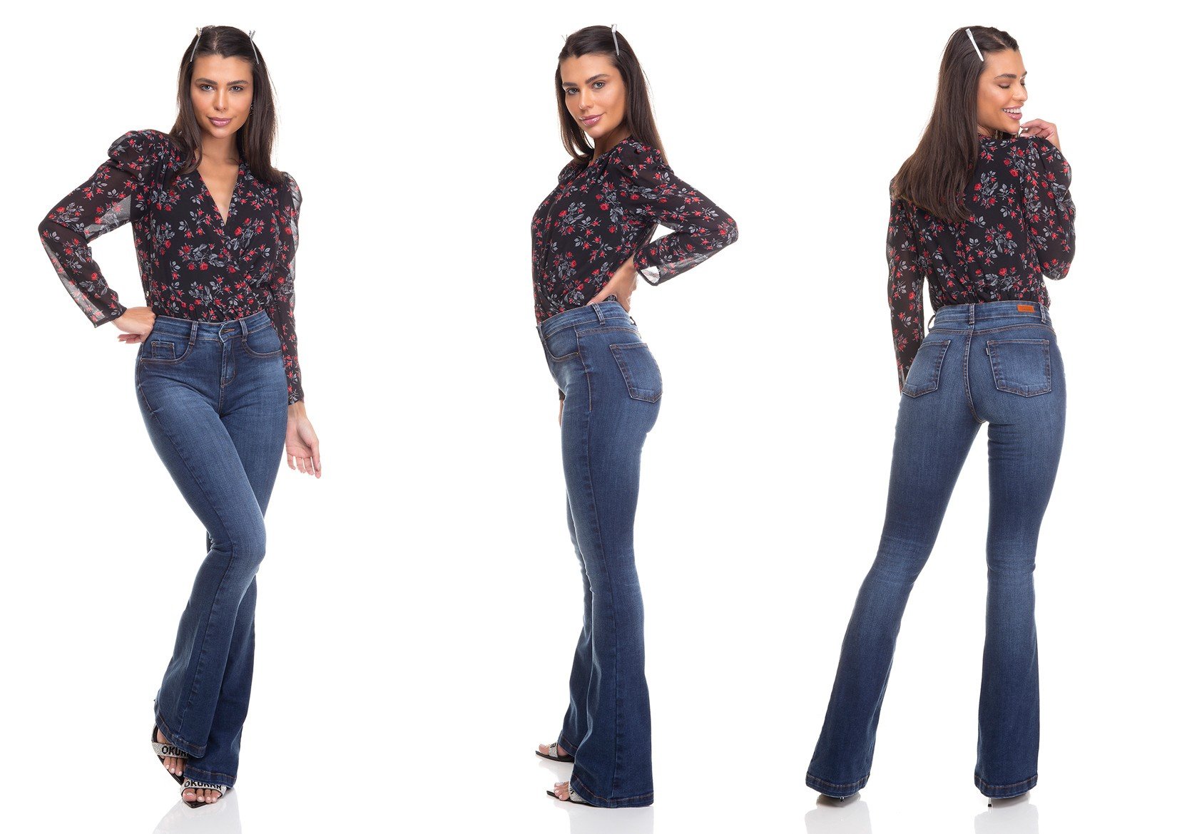 dz3388 calca jeans feminina flare media tradicional denim zero tripla
