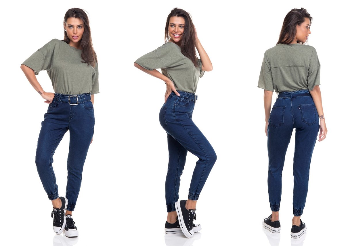 dz3353 calca jeans feminina jogger com cinto denim zero tripla