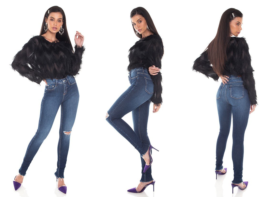 dz3392 calca jeans feminina skinny media rasgo joelho denim zero tripla