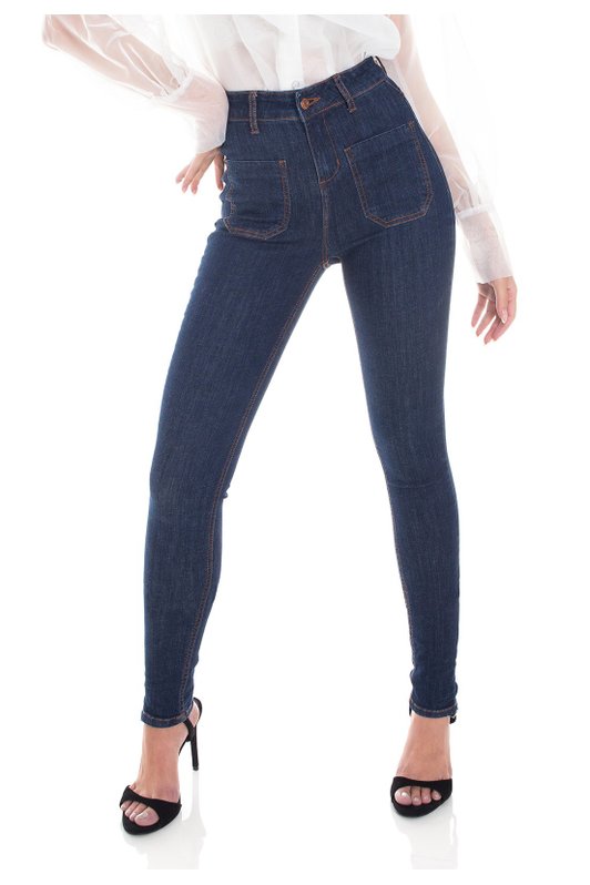 dz3405 calca jeans feminina skinny media bolso diferenciado denim zero frente prox