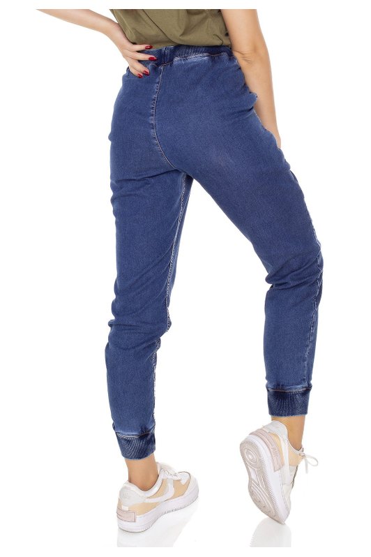 dz3448 calca jeans feminina jogger com cordao decorativo denim zero costas prox