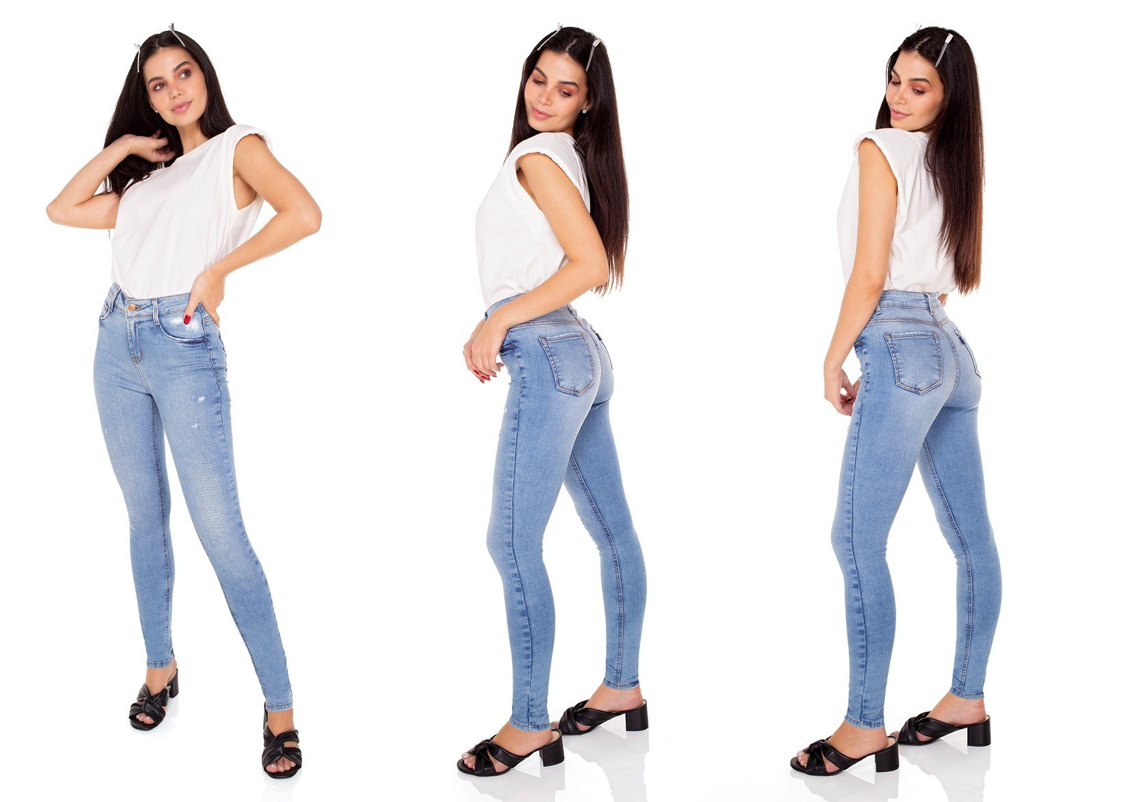 dz3395 calca jeans feminina skinny media cigarrete com puidos denim zero tripla