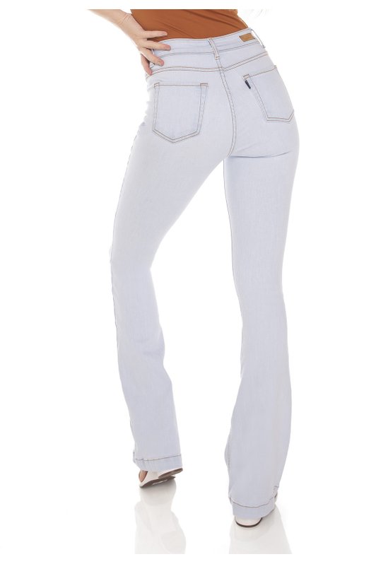 dz3413 calca jeans feminina flare media clarinha denim zero costas prox