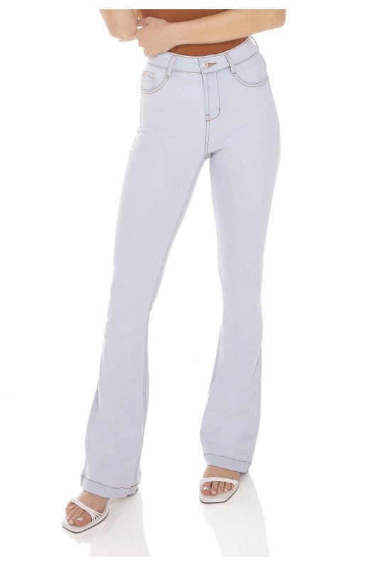 dz3413 calca jeans feminina flare media clarinha denim zero frente prox