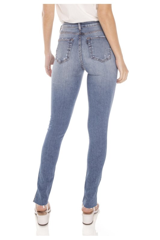 dz3433 calca jeans feminina skinny media fenda na barra denim zero costas prox