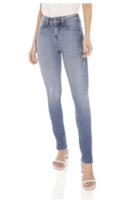 dz3433 calca jeans feminina skinny media fenda na barra denim zero frente prox