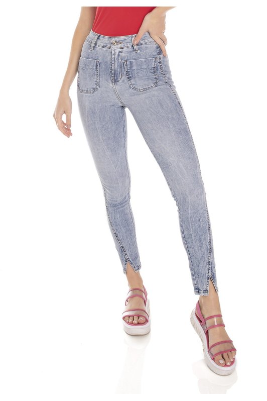 dz3507 calca jeans feminina skinny media cigarrete recorte na barra denim zero frente prox