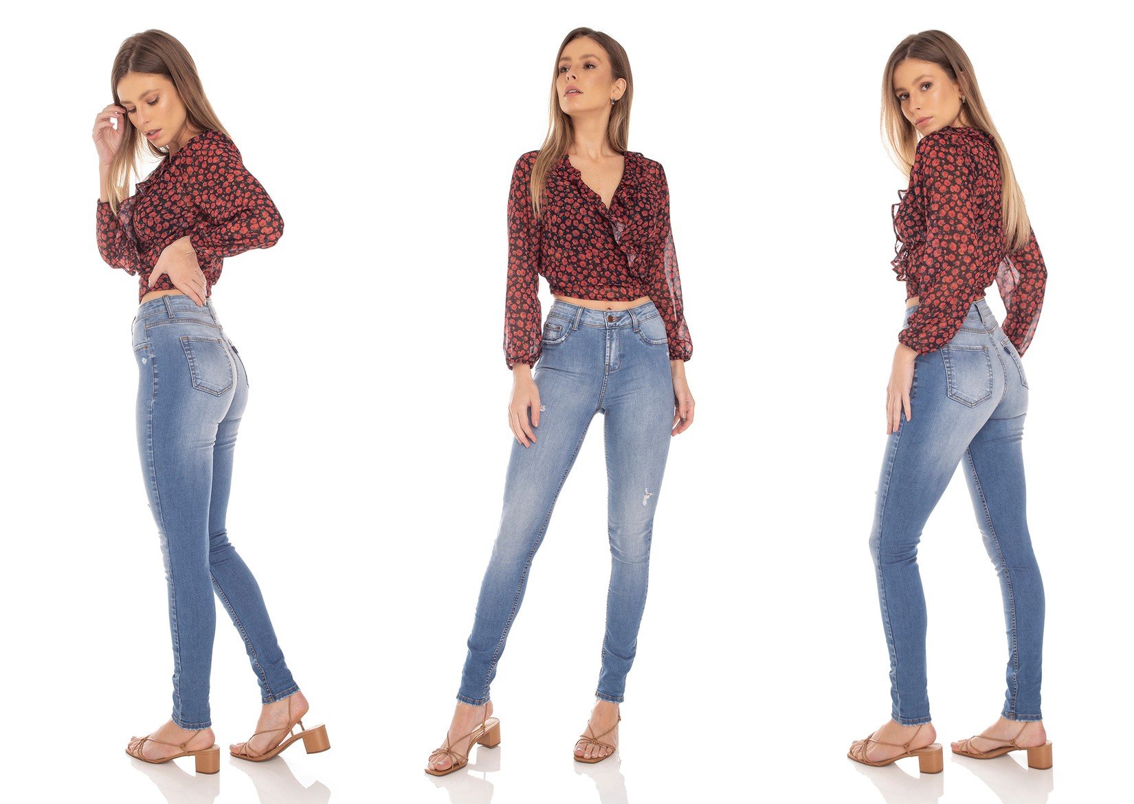 dz3470 calca jeans feminina skinny media com puidos denim zero tripla