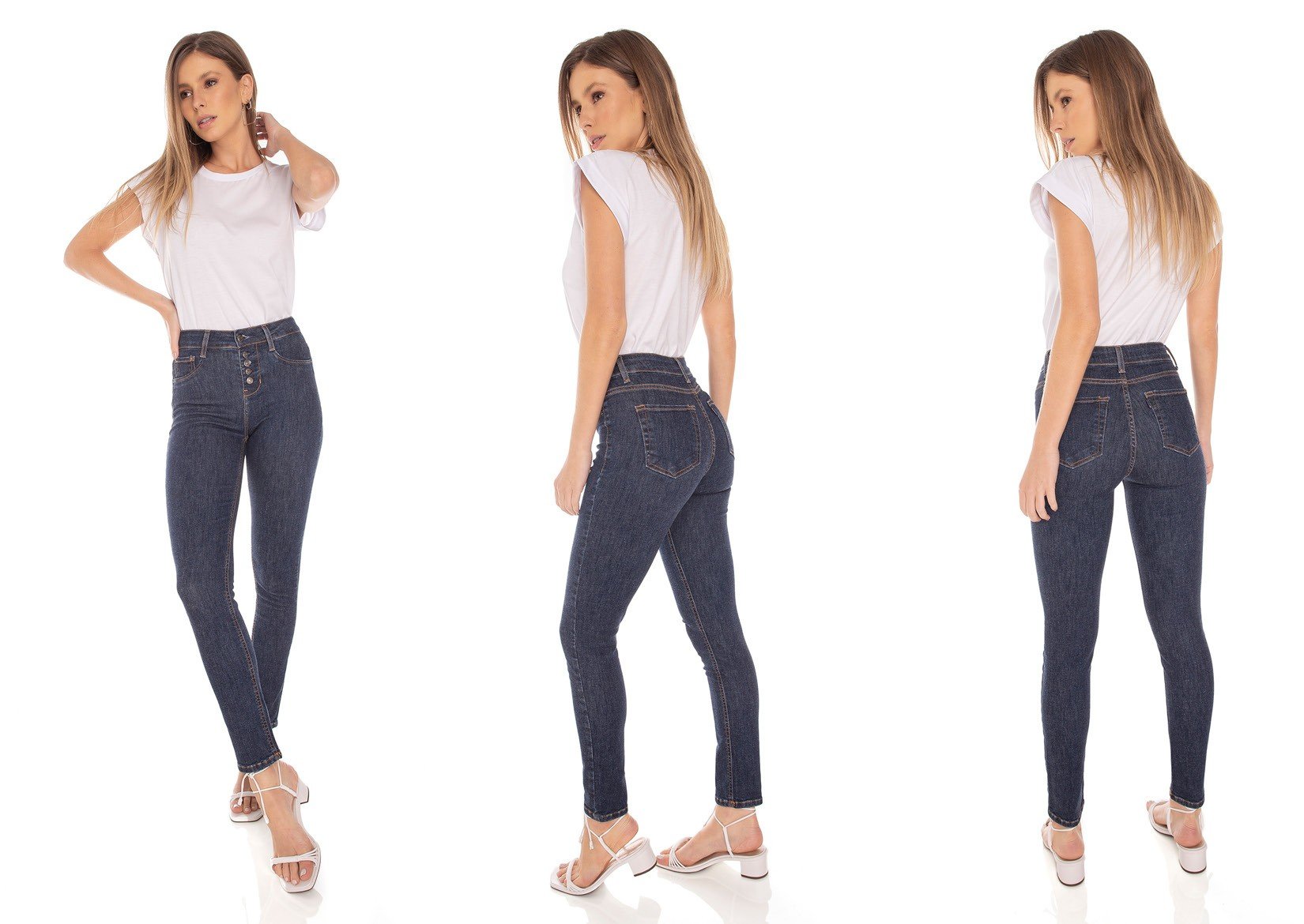 dz3435 calca jeans feminina skinny media cigarrete fechamento com botoes denim zero tripla