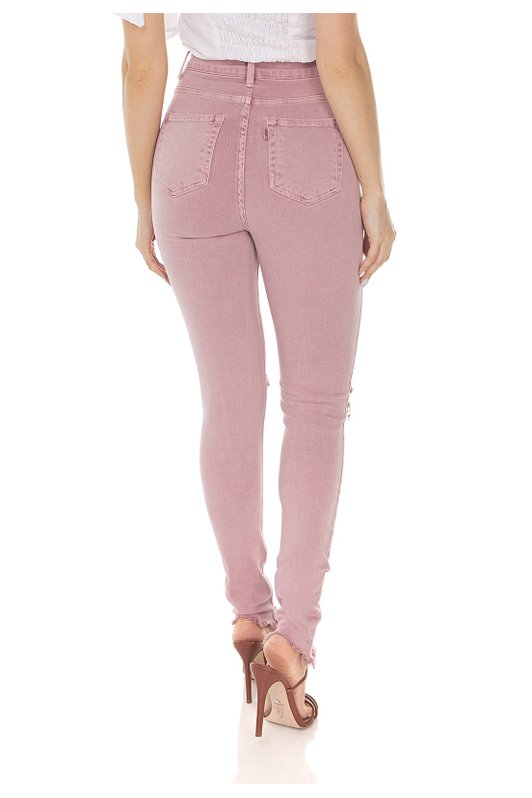 dz3573 calca jeans feminina skinny hot pants colorida rose vintage denim zero costas prox