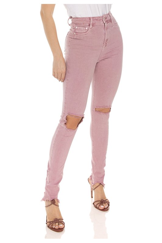 dz3573 calca jeans feminina skinny hot pants colorida rose vintage denim zero frente