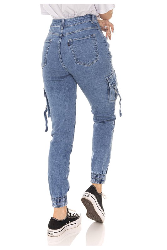 dz3586 calca jeans feminina mom fit bolsos utilitarios denim zero costas prox