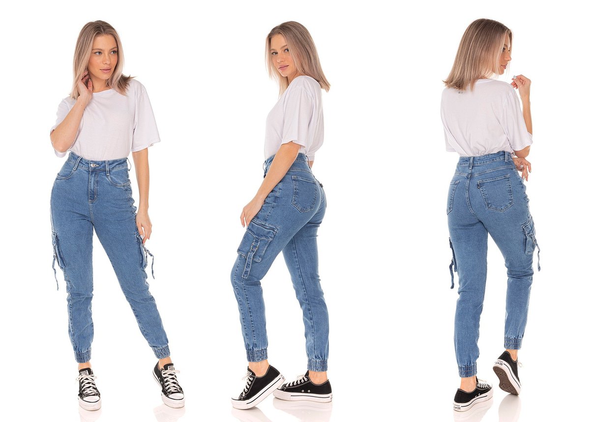 dz3586 calca jeans feminina mom fit bolsos utilitarios denim zero tripla