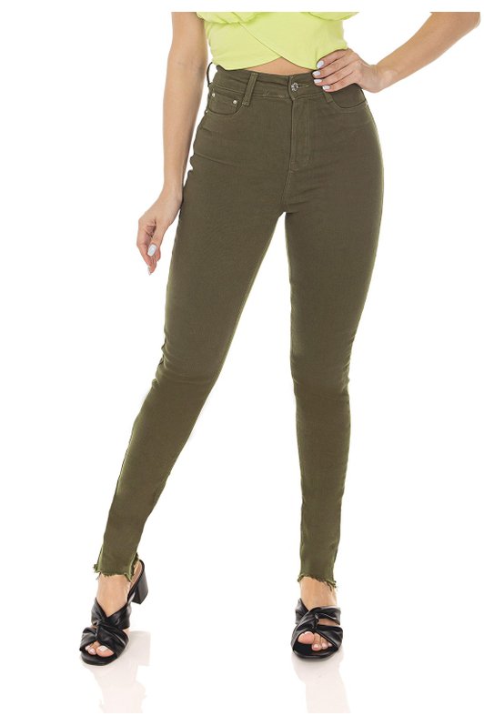 dz3554 calca jeans feminina skinny hot pants colorida verde aspargo denim zero frente prox
