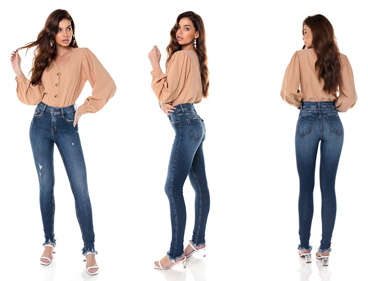 dz3644 com calca jeans feminina skinny media com barra irregular denim zero tripla