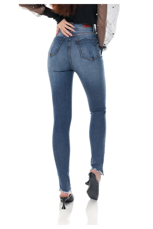 dz3653 re calca jeans feminina skinny hot pants com barra irregular denim zero costas prox