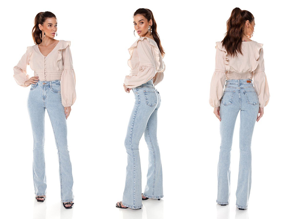 dz3656 com calca jeans feminina flare media clarinha denim zero tripla