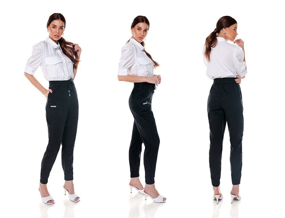 dz3658 com calca jeans feminina jogger black and white preta denim zero trio